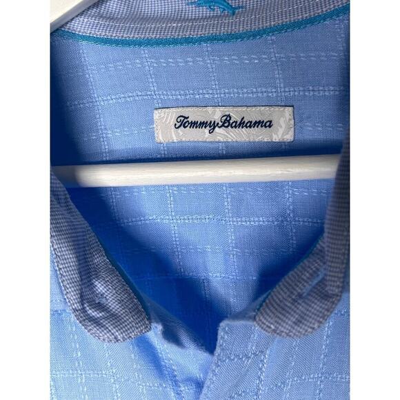 Tommy Bahamas 100% Linen Grid Blue Button Down Shirt Men's Size XL - Picture 4 of 9